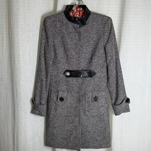 bebe 8 Black White Houndstooth Vintage Style Faux Leather Trim Coat Jacket